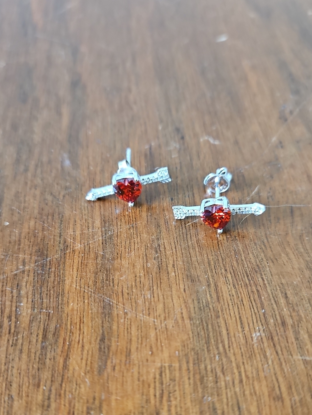 Rachel Zoe Sterling Silver & Cubic Zirconia Red Heart And Arrow Stud Earrings